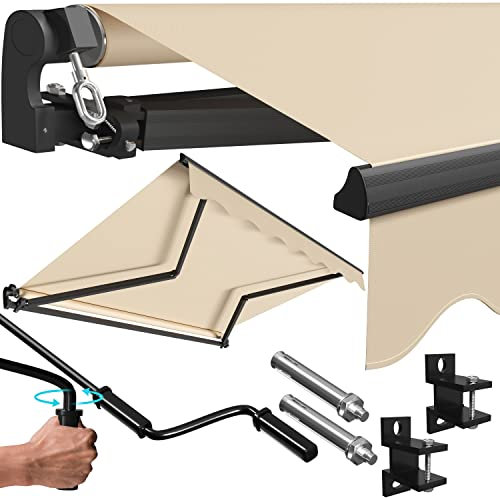 KESSER® Toldo articulado con brazo articulado, 300 x 250 cm, toldo para terraza, toldo con abrazadera, incluye soporte de pared, protección solar, toldo impermeable de aluminio/poliéster, color beige