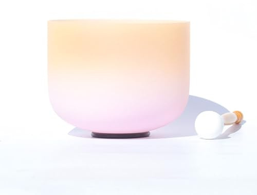 Crystal Singing Bowl D Note Frosted Quartz Crystal Tibetan Singing Bowl Buddha Music Bowl with Striker for Sound Healing Meditation Release Pressure Ornaments(12)