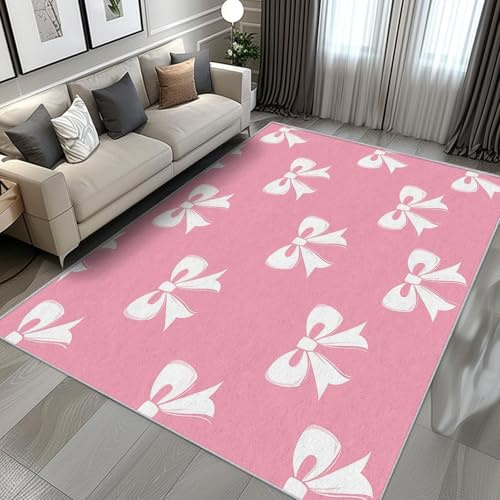 AUWUUA Rosa Teppich mit Schleife, 60 x 120 cm, waschbar, für Mädchenschlafzimmer, weich, rutschfest, für Mädchen, Babys, Kinder, Prinzessinnen-Dekor, große Teppichmatte für Wohnzimmer, Kinderzimmer