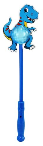 BEMIRO Leuchtstab mit Kugel – ca. 38 cm – blinkt oder leuchtet auf Knopfdruck – mit LED-Stab & leuchtender Kugel – Dino- oder Drachenkopf – Partylicht für Kinder (Dino Blau)