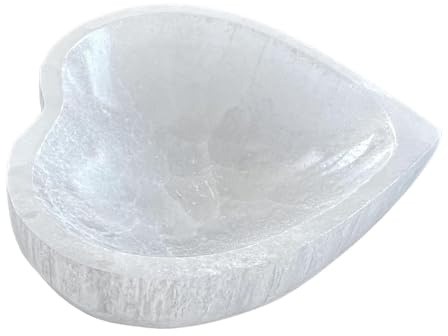JWQFBC Sélénite Coupelle pour Bijoux Bol de Purification Support D'Exposition En Forme de Cœur En Pierre Naturelle Approprié pour Un Espace de E, 14cm