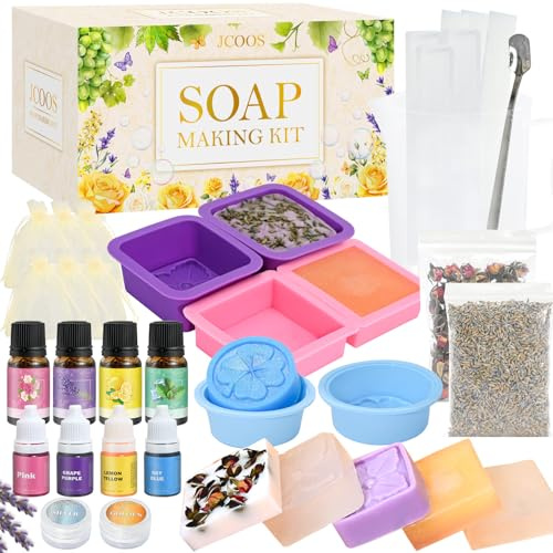 Seifenherstellungs-Set, Vezerd Seifenherstellungs-Set für Erwachsene und Kinder, Seifenherstellungszubehör – Schmelzen und Ausgießen von Seifenbasis, Seifenform, Seifenfarbe, Düfte, getrocknete Blumen