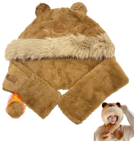 FOSDICK Capibara Peluche Bufanda Capucha, Lindo Bufanda con Capucha Mujer, Invierno Bufandas Balaclava Mujer 2 en 1, Cálido Gorro con Bufanda Integrada Invierno Accesorios Regalo Mujers Niñas