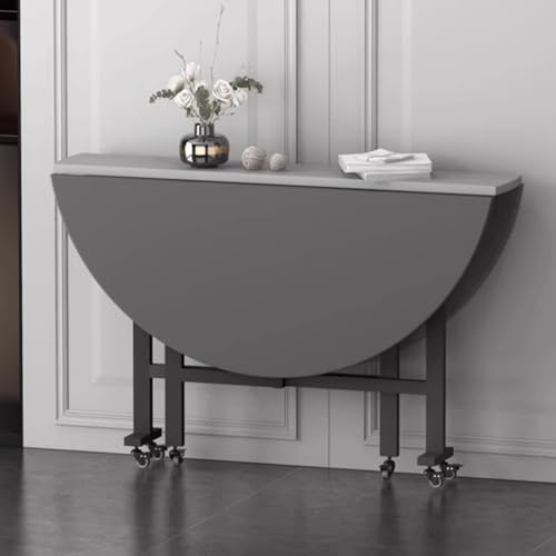 AYHARYLH Platzsparender Runder Esstisch mit 6 Rädern & ausziehbarer Blatt-Verstellung – Klappbar, Mobil und platzsparend für kleine Wohnungen, Küche und Wohnzimmer(Gray,63in/160cm)