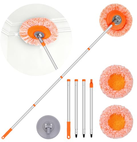 Venuso Wall Mop, Professional 264cm/ 157cm Wall Cleaner with Long Handle, Wall Cleaner for Painted Walls with 2 Reusable Pads (Orange)