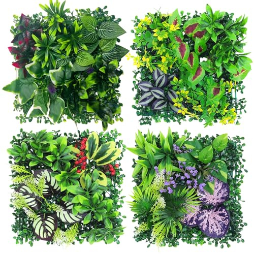 GBKDQQ 4 piezas de pared para plantas de exterior, plantas artificiales para montaje en pared, aspecto realista, decoración de plantas artificiales, para paredes, balcones y jardines, interiores y