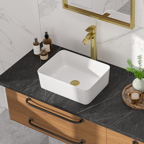 Oumuch Évier rectangulaire de 39,5 cm de large x 29,9 cm de diamètre, lavabo de salle de bain au-dessus du comptoir, évier moderne en porcelaine blanche en céramique pour comptoir de salle de bain