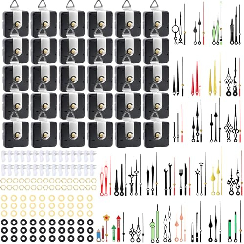 30 Stücke Uhrwerk für Wanduhr,Lautlos Uhrwerke zum Selbsteinbau mit Zeiger | mit 30 Sätze Uhrzeiger Sets,für Basteluhr Reparatur Selbsteinbau,Einfache Montage, Präzise Ganggenauigkeit