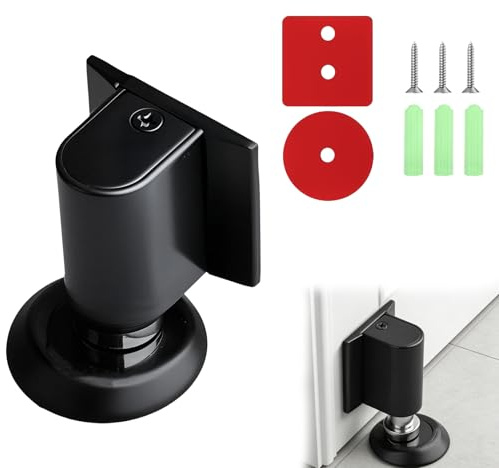 Magnetic Door Stopper No Drilling Adjustable Mechanical Floor Door Stopper Stainless Steel Magnetic Door Catch Heavy Duty No Drilling Door-Stoppers with Self Adhesive for Patio Home Office (Black)