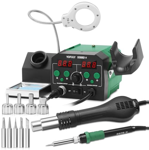 TwoWin 775W Hot Air Soldering Iron Station, 2-in-1 Rework and Solder Station with Cold/Hot Air Conversion ℉/℃, Soldering Heat Gun SMD Jewellery Soldering & Desoldering Kit (UK)