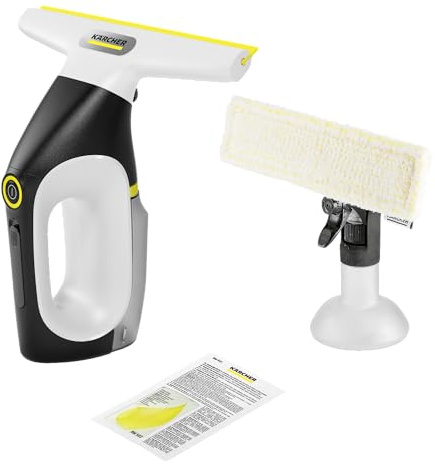 Kärcher Akku-Fenstersauger WV 3 Comfort Care, Laufzeit: 35 min, XXL-Schmutzwassertank: 200 ml, Absaugdüse (280 mm), Sprühflasche mit Mikrofaser-Wischbezug, Hook!It Duschhaken, 20 ml Fensterreiniger
