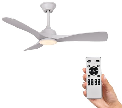 Ventilador de Techo Grande con Luz y Mando 132cm (52), Motor DC Silencioso, 3 Aspas plástico, LED Regulable, Ventilador Moderno Bajo Consumo para Salones, Blanco