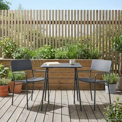 mzdioop Garden Chairs Set of 2 Anthracite Steel 51 x 55 x 81 cm Weatherproof Stackable with Armrest and Backrest for Balcony Patio Outdoor Use