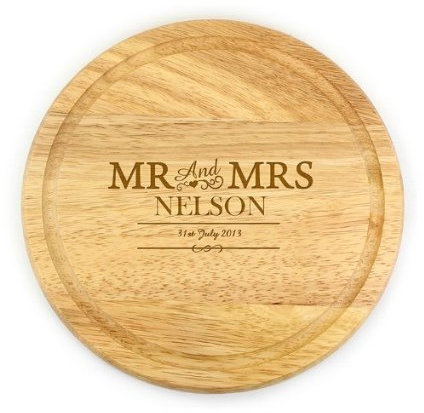 Personalised Engraved Mr & Mrs Round Wooden Chopping Board - Anniversary, Wedding Gift Bride Groom