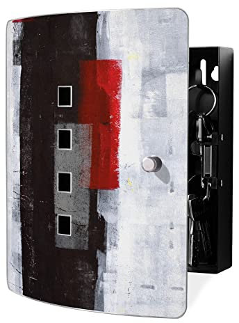 banjado Design Schlüsselkasten aus Edelstahl für 10 Schlüssel/Schlüsselbox zur Schlüsselaufbewahrung 24 x 21,5 x 7cm groß mit praktischem Magnetverschluss/Motiv Abstrakt Rot
