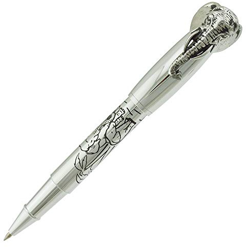 Rollerball Pen, Fuliwen Elephant Ball Point Pen,Silver Barrel with 0.5mm Fine Black refill, Smooth Signature and Calligraphy Pens, Business Pens Gift