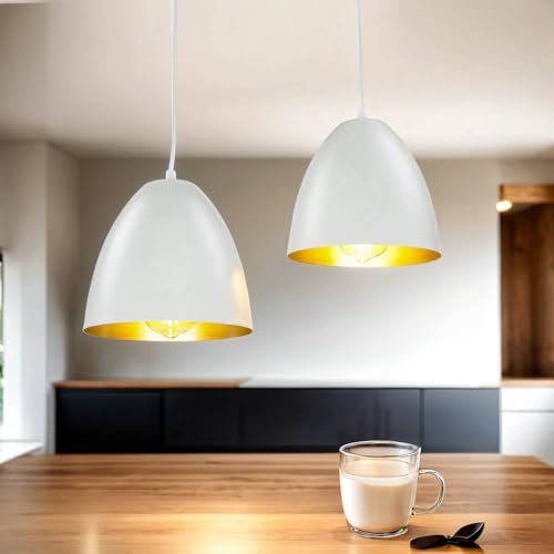 Hängelampe Weiß Gold Metall länglich Esstisch E27 Retro elegant ANNIE Wohnzimmer Lampe Esszimmer