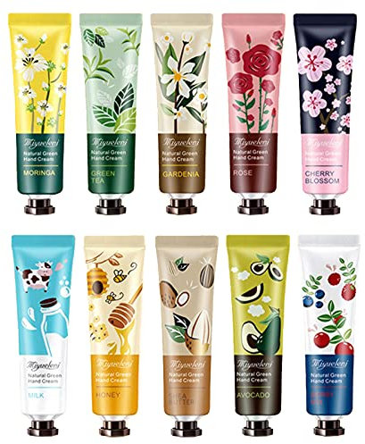 CkFyahp 10er Pack Handcreme Geschenkset, Pflanzenduft Handcreme, Feuchtigkeitsspendende Handpflege Lotion Set für trockene Hände mit natürlicher Aloe und Vitamin E für Männer und Frauen Reisegröße