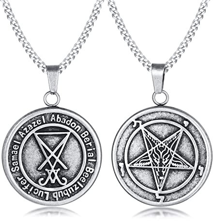 Herren Satanische Halskette : Edelstahl Pentagramm Siegel von Luzifer Pagan Okkultes Siegel des Satans Satanisches Symbol Anhänger Halskette Umgekehrtes Pentagramm Baphomet Ziege Halskette