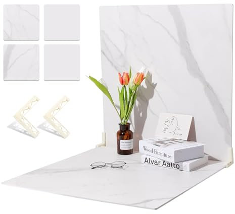 BEIYANG 2 Marmor 61 x 61 cm Fotografie-Hintergrundbretter mit 2 Stück Halterung für Flache Lagerung oder Lebensmittelfotografie, Hintergrund Marmor und weißer Hintergrund Fototisch Tisch Hintergrund