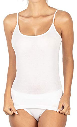 EGI Canotte Donna Filo di Scozia Spallina Sottile Liscia (6/XL, Bianco)