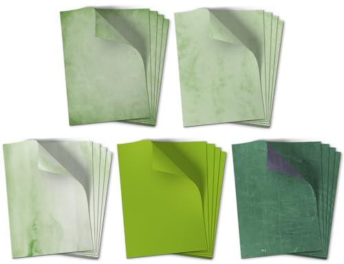 50 Blatt Briefpapier (A4) | Mix Grün (5 x 10 Blatt) | Motivpapier | edles Design Papier | beidseitig bedruckt | Bastelpapier | 90 g/m²