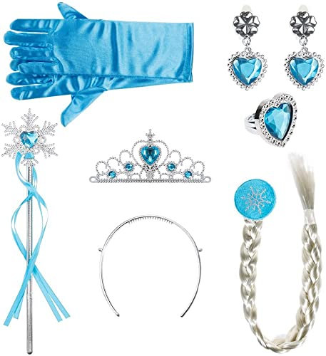 Lictin Prinzessin Kostüme Zubehör 8-teiliges Set kinder schmuckset Krone Haarreifen Zopf Ring Ohrringe zauberstab mädchen Handschuhe Mädchen Schmuck Set