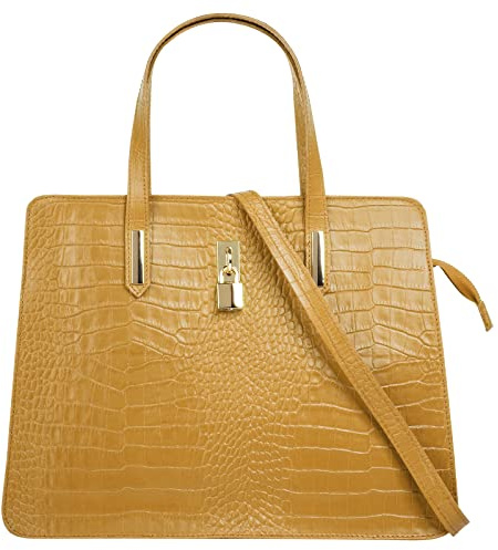 Cluty Handtasche Echt Leder Damen Made in Italy, Smartphonefach, Kroko-Design, elegante Umhängetasche, Damentasche mit Reißverschluss, Schultertasche