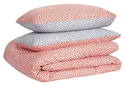 LERUUM Cotton Bedding Double Duvet Cover Set Autumnal Orange Grey Polka Dot Print Reversible 200TC Percale Coquette Quilt Cover Bed Set (Double Bedding)