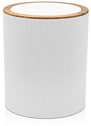 Inbagno Pattumiera 5lt, in plastica Bianco con coperchio basculante, dettagli effetto legno, serie Blob