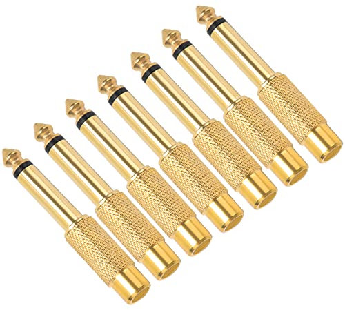 KUOQIY 7 Piezas 6.35mm 1/4 Pulgadas Macho Mono TS a RCA Adaptador de Enchufe de Conversión de Audio Femenino, Hembra RCA a Conector de Audio de 6.35mm Macho Mono, Chapado en Oro