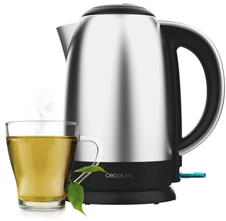 Cecotec Hervidor de Agua Eléctrico de 1,7L Thermosense 200 Steel. 2200W, Cuerpo de Acero Inoxidable, Base con Giro de 360º, Asa Ergonómica Tacto Frío, Indicador Luminoso, Doble Sistema de Protección