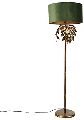 Qazqa - Klassisch I Antik Vintage Stehlampe Antik Gold I Messing mit grünem Schirm - Linden I Wohnzimmer I Schlafzimmer - Stahl Rund - LED geeignet E27