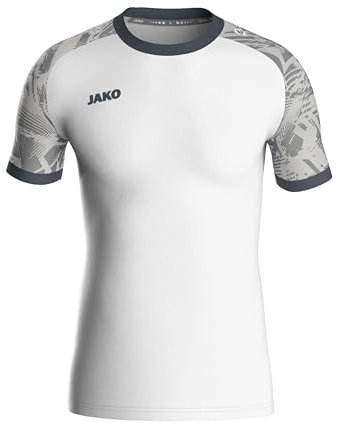 JAKO Iconic Trikot Kinder Weiß, Soft-Grey, Anthra Light, Gr. 164 - Nachhaltiges Sport Shirt Kurzarm aus 100% recyceltem Polyester, Feuchtigkeitstransportierend