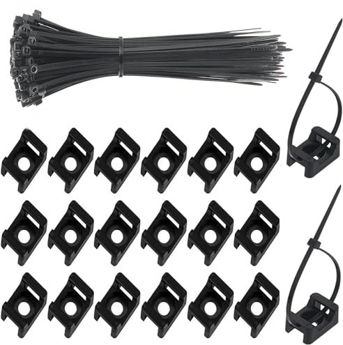 Habwea Juego de 300 bridas para cables, sujetacables atornillable, fijación para gestión de cables, abrazaderas de rosca para bridas de nailon, soporte para fijación de cables