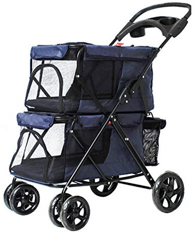 Doppelstöckiger 4-Räder-Hundewagen oder Haustierwagen, Haustierwagen für eine maximale Tragfähigkeit von 44 Pfund mit Getränkehalter, ideal für Reisen mit zwei oder mehreren Haustieren Decoration