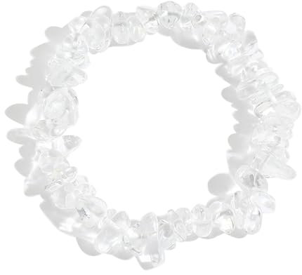 BUKEQILA Natürlicher Rock Crystal Gemstone Armband - Echte Steine Yoga Stein Handgelenk Kristall Kette für Damen, Perlen Schmuck Geschenke für Mädchen Frauen (Weißer Kristall)