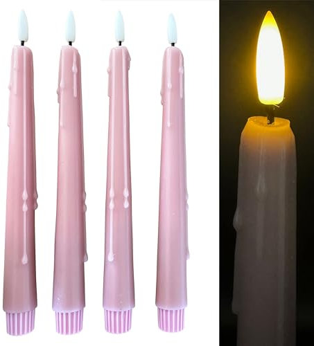 Online Fuchs 4 LED Stabkerzen im Set mit Wachstropfen aus Echtwachs inklusive Fernbedienung und Timerfunktion - 198 (Rosa)