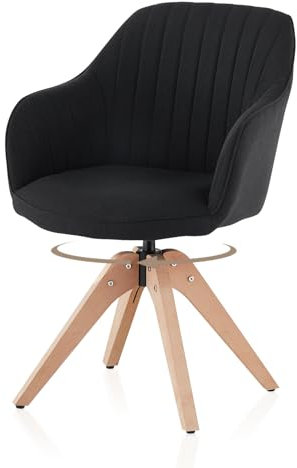 TUKAILAI Drehstuhl Esszimmer Leinen, Esszimmerstühle Drehbar mit Armlehnen Rückenlehne Massivholzbeine,Küchenstuhl Polsterstuhl Armlehnenstuhl Stuhl Sessel für Wohnzimmer Küche Schlafzimmer, Schwarz