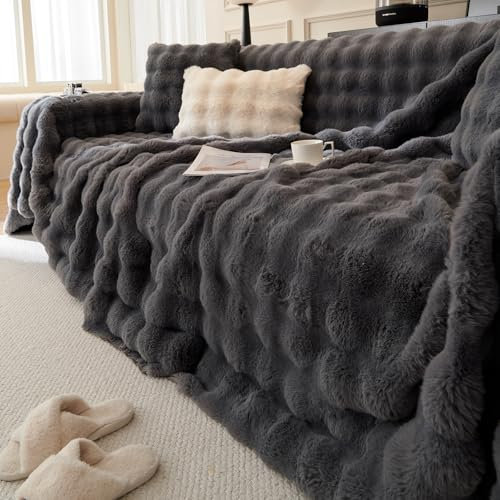 JIcloun Plüsch Sofa Decke überwurf, Anthrazit Wohndecke Warm Weich Bequem Funny Kuscheldecke Fuzzy Sofadecke überwurfdecke Schutzdecke für Couch Bett Sofa
