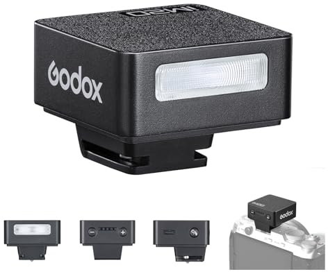 Godox iM20 Mini Flash per Fotocamera 5 Livelli di Potenza Tempo di Ricarica 3s Speedlite per Fotocamera 440 Flash a Piena Potenza Design a Contatto Singolo Batteria Integrata per Canon, Nikon e Sony