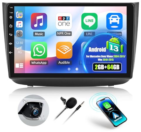 OiLiehu 2G+64G Android 13 2 DIN Carplay Android Auto para Mercedes Benz Viano 2004-2011/Vito 2010-2015 Pantalla 10,1 Pulgadas con EQ Bluetooth FM RDS WiFi GPS Camara Marcha Atras