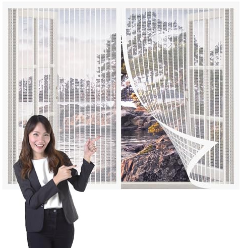 Zanzariera per Finestra Roulotte 233 x 140 cm Zanzariera Magnetica Adesivo Anti Zanzare Insetti per Porte Finestre per Cortile Camera, Bianco