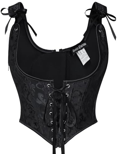 Scarlet Darkness Corset Tops for Women Vintage Jacquard Underbust Boned Bustier Bodice Black Size 18