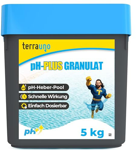 TerraUno pH Plus Granulat 5 kg, pH Heber Pool, schnelllöslich zur punktgenauen pH-Anhebung & Wasserqualitätsverbesserung, Poolpflege