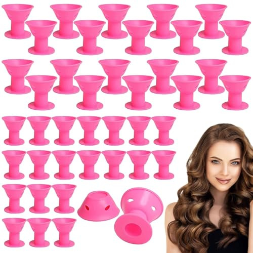 YUZHEDM 40 Stück Lockenwickler über Nacht Haarwickler Heatless Curls Diy Curls Locken über Nacht für Salon Barbier Frauen Mädchen 20x Groß, 20x Klein, Einfaches Haarstyling (Rosa)