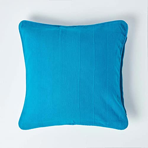 HOMESCAPES Rajput Ribbed Cushion Cover 24 x 24 Inches (60 x 60cm) Teal 100% Cotton Coordinating with Rajput Throws and Curtains Easy care Washable at home