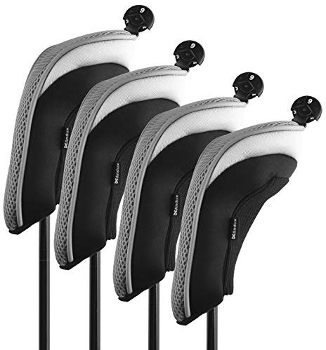 Andux Mesh Golf Hybrid Club Head Covers with Dial No. Tags 4Pcs Grey