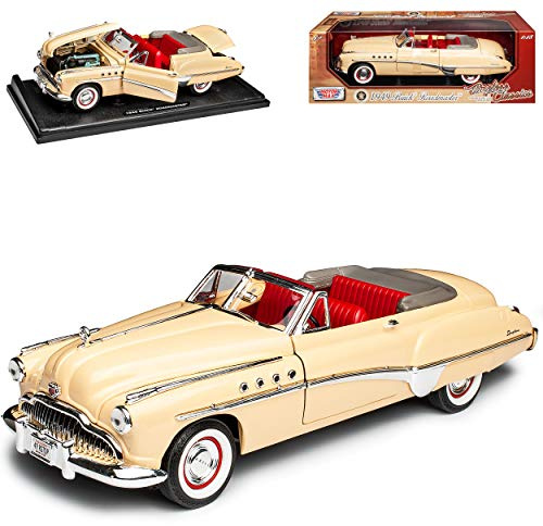 Motormax Bui-ck Roadmaster Cabrio 1949 Beige Oldtimer 1/18 Modell Auto mit individiuellem Wunschkennzeichen