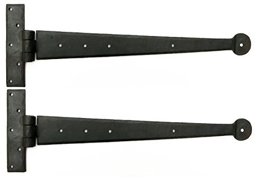 Castelion® Pair of 15 Black Wrought Iron T Hinges – 39cm Strong, Hand-Forged Hinges with Beeswax Finish
